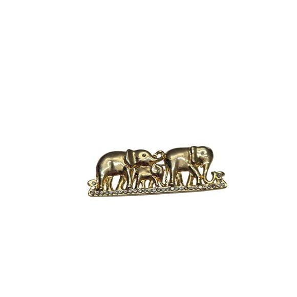 Vintage Gold Tone Elephant Family Pinback Brooch - Picture 1 of 9